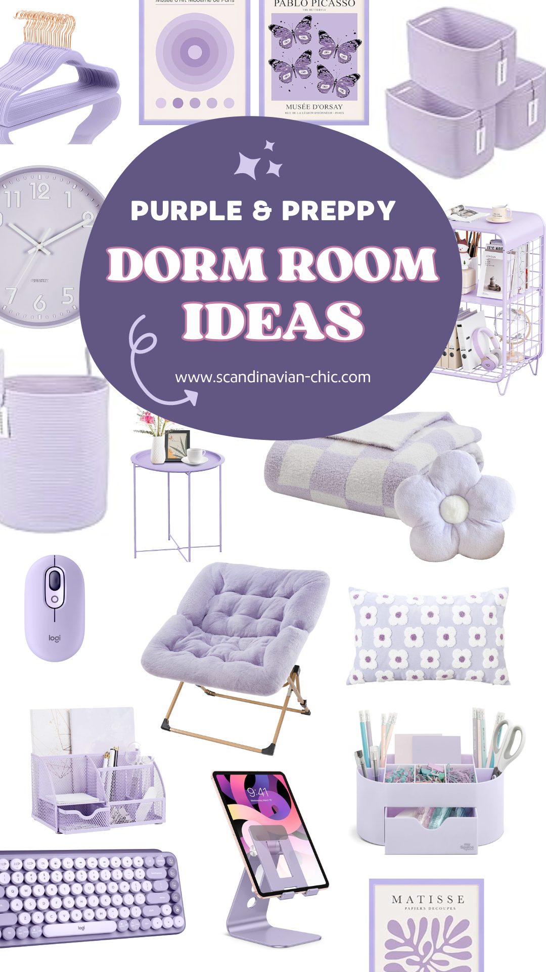 Preppy Purple Dorm Room Decor